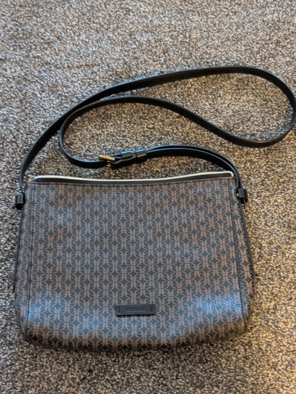 Fossil Brown Monogram Crossbody with Black Strap